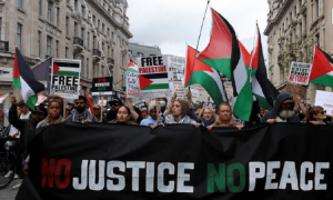 نیویارک اور لندن میں فلسطینیوں کے حق میں بڑے مظاہرے