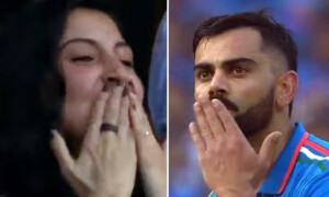 کوہلی نے 50 سنچریوں کا عالمی ریکارڈ توڑ ڈالا، انوشکا بوسے برساتی رہیں
