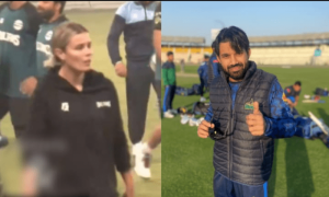 محمد رضوان اور ملتان سلطان کی خاتون کوچ کا فٹبال میچ، ویڈیو وائرل