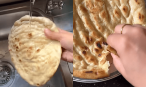 &rsquo;صفائی کا اتنا خیال&lsquo;؟ خاتون روٹی دھو کر کھاتی ہے