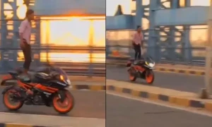 چلتی موٹر سائیکل پر ٹائی ٹینک پوز نوجوان کو مہنگا پڑگیا، 12 ہزار روپے جرمانہ