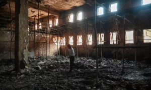 Burned TV station showcases anger at Bangladesh PM