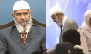 تقریب کے دوران ڈاکٹر ذاکر نائیک اسٹیج چھوڑ کر چلے گئے