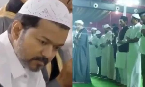 بھارتی اداکار تھلاپتی وجے کی افطار پارٹی، روزہ رکھ کر باجماعت نماز میں شرکت