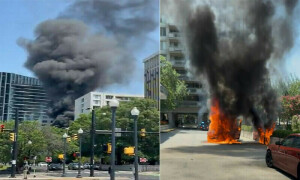 Amazon van fire sends thick smoke over Arlington