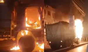 Reckless driver kills newlywed Shahzaib; furious masses put dumper on fire