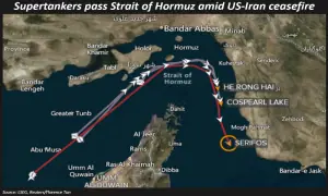 Tankers exit Gulf via Strait of Hormuz as US-Iran talks begin