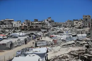 Gazans displaced by war watch World Cup from ruins