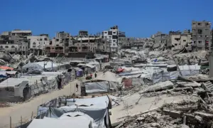 Gazans displaced by war watch World Cup from ruins