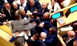 جارجیا کی پارلیمنٹ میں شدید ہنگامہ آرائی، ارکان ایک دوسرے پر چڑھ دوڑے