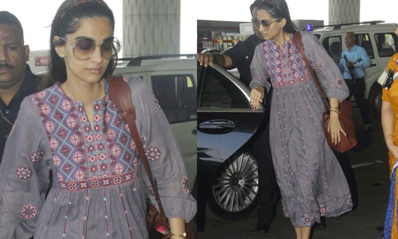 ایئرپورٹ پر بناء میک اپ سونم کی اینٹری نے لوگوں کے ہوش اڑا دئیے